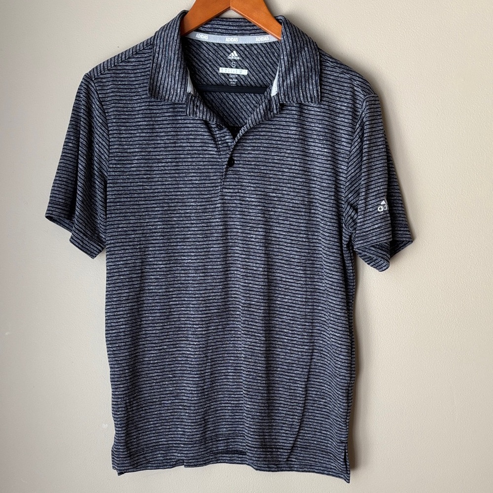 Adidas Black and Gray Men’s Striped Golf Polo Shirt - Small